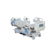  Multi-functional electric hospital bed is designed for critical care, offering Trendelenburg and chair positions for patient comfort. It has a perforated mattress base
 with guard rails, removable ABS head and foot boards, CPR function, and a safe voltage motor with battery backup. 

