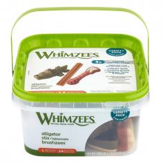 WHIMZEES Variety Box carries three popular shapes of your dog’s favourite dental treats: Alligator, Brusheez, and Stix. These dental dog treats promote fresh breath and healthier gums and reduce plaque and tartar buildup. Its added grooves and ridges clean the hard-to-reach areas of the mouth and help dogs easily grip and chew the treat.