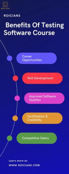 The Testing Software Course by Roicians equips you with essential skills for a successful career in quality assurance and software testing. Learn key concepts like manual testing, automation tools, and testing methodologies. Gain hands-on experience through real-world projects, preparing you for industry demands. Perfect for beginners and professionals seeking advanced testing skills. Visit: https://www.roicians.com/software-testing-course/