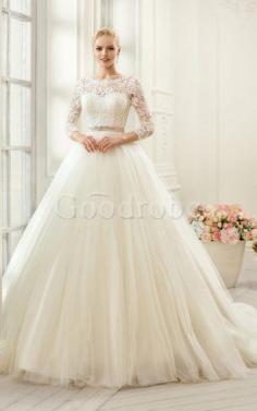 Robe de mariée luxueux ceinture en tulle col en bateau de traîne mi-longue