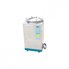 Labexpo Vertical Autoclave is a top-loading sterilizer with a 150L capacity, featuring SUS304 stainless steel construction. It operates between 105 and 134 °C with a pressure of 0.165 MPa. It includes an automatic shutdown, overheating alarm, safety valve, and emergency exhaust switch.