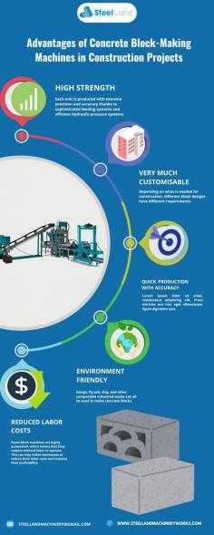 Steel Land Machinery Works is professionally specialized in block and brick making machine manufacturers in India. We also known as fully automatic fly ash bricks machine manufacturers in india, Fully Automatic Paver block making machines manufacturer, Fully Automatic Hollow block machines manufacturer, Fully Automatic Solid block machines manufacturer, and manual brick and block making machine manufacturer. We provide innovative and cost-effective machinery that is durable, reliable and in best quality with after sales support.