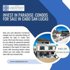 Now you can discover numerous ranges and an exclusive listing of condos for sale in Cabo San Lucas. We have the luxury condos for you either for personal retreats or for buying. These properties are situated in the heart of Cabo San Lucas with stunning beach views where you can enjoy the sunset view with your loved ones.