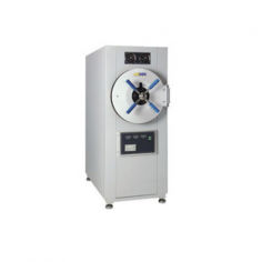 Labdex horizontal autoclave has a 150L capacity and operates at 105 to 134 °C with pressures up to 0.22 MPa. It includes a digital LED display, indicator lights, drying function, 0.22 µm HEPA filter, printer, water tank, and PT/TT test ports, with sterilization and drying times of 0 to 99 minutes.