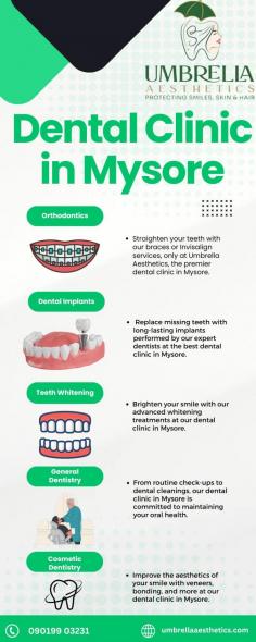 Looking for the best dental clinic in Mysore? Umbrella Aesthetics offers top-notch dental care with a focus on personalized treatment and advanced technology. Our expert dentists ensure that every patient receives the highest level of care, whether it’s routine checkups, cosmetic dentistry, or complex procedures. At Umbrella Aesthetics, we prioritize your comfort and oral health, making us the preferred choice for a dental clinic in Mysore. Visit us today to experience professional dental care that will leave you with a healthy, confident smile!


Umbrella Aesthetics - Best Dental, Skin, and Hair Clinic in Mysore

20/B, First Floor, KD Road, 1st Cross Road, behind Chandramouleshwara Temple, Jayalakshmipuram, Mysuru, Karnataka 570012

Phone: 090199 03231

Website : https://umbrellaaesthetics.com/ 
