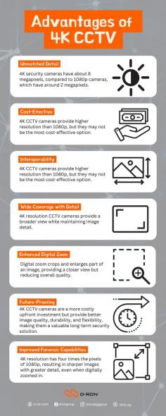 Explore the cutting-edge benefits of integrating 4K CCTV cameras into your security video surveillance strategy. This infographic highlights why 4K technology is revolutionizing the world of CCTV in Singapore.

4K CCTV cameras are becoming a popular choice for businesses and homeowners as the demand for advanced security solutions in Singapore grows. Whether you're upgrading an existing system or installing new surveillance, discover how 4K technology can enhance your security today.

Source https://www.d-ron.com/articles/4k-resolution-cctv-camera-enhances-security/