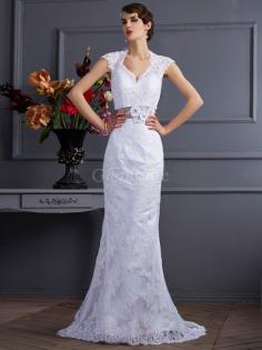 Robe de mariée longue naturel de sirène en satin de traîne courte