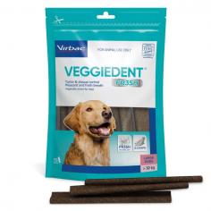 VEGGIEDENT FR3SH is a dental chew for dogs that uses FR3SHTM technology to reduce bad breath and aid in the removal of tartar and plaque from your dog’s teeth. VEGGIEDENT FR3SH is all-natural, plant-based dental chew with no artificial flavors or meat ingredients. It is also free from wheat and is easily digestible.