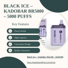 Cool off with Black Ice in the Kado Bar 5000, featuring 0% nicotine. Enjoy a crisp, refreshing blend of icy menthol and subtle berry notes for a smooth and invigorating vape without nicotine.

visit Now: https://kadobarofficial.com/shop