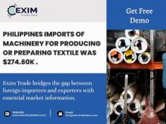 In the Philippines trade market, many ports are playing a major part in import-export shipping activities. Our AI System collects all the required trade data and customized it in a good manner so that clients who want to access the Philippines shipment data of 2024 access it easily. You can check out the sample of the Philippines Import-export data by clicking the link - 
https://eximtradedata.com/philippines-import-export-data