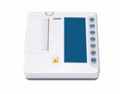 Abimed 6-Channel Electrocardiograph features a 7" high-resolution LCD, simultaneous 12-lead acquisition, and three modes: manual, auto, and arhythmia analysis. It has a measurement range of 1 5 mVp-p, a frequency response of 0.05Hz to 150Hz, thermal printing, USB/RS232 support, and stores up to 250 patients.