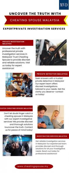 We are your local Private Investigation company in Malaysia. We provide private investigation, corporate investigation, pre employment verification, security services and corporate specialist training services in Malaysia at competitive prices. Contact us today for any enquiry. 
https://cheatingspouse.my/
