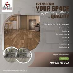 With years of experience, Affordable Flooring Solutions provides high-quality, budget-friendly flooring options. We’re dedicated to transforming your space with expert advice, seamless installation, and exceptional customer service. Contact Us for a Quote.
https://affordableflooringsolutions.net.au