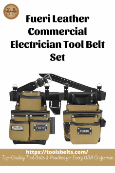 The Fueri Leather Commercial Electrician Tool Belt Set is built for serious professionals. Crafted from durable grain leather, this belt set is designed to keep tools secure and organized, featuring multiple pockets and two pouches. 