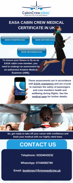 Infographic:- EASA Cabin Crew Medical Certificate in UK

Great news for those successful applicants to  European Airlines Like Ryanair and SAS Connect.  We can assist you gaining your EASA Cabin Crew Medical Certificate.

Know more: https://www.cabincrew.clinic/easa-ame-medical-certificate

