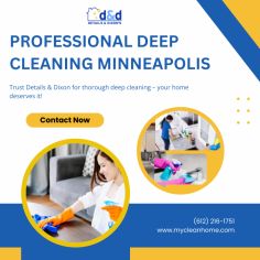 Experience professional deep cleaning services in Minneapolis with Details & Dixon’s. Every corner of your home is cleaned by our expert team, ensuring a fresh, spotless environment. Our thorough, detailed cleaning services remove dirt, grime, and allergens from kitchens, bathrooms, and bedrooms. Your Minneapolis home will be sparkling clean after a one-time deep clean or regular maintenance by our professional cleaning team. Make your home healthier and more comfortable with us. Contact us now.  