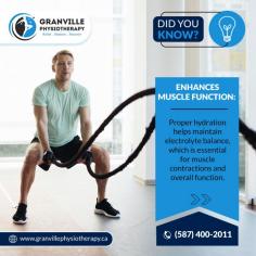 Keeping your muscles healthy and strong?

At Granville Physiotherapy Clinic in Edmonton, we emphasize the importance of hydration as a crucial element of muscle health.
Discover how staying hydrated can support your physical well-being and enhance muscle performance.

