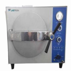 Labtron Tabletop Autoclave is a compact 20L unit and pressure of 0.22 MPa. It features a temperature range of 105-134°C, 3 sterilizing baskets, a safe door lock system, and automatic power cut-off with a low water level alarm for reliable and efficient sterilization.