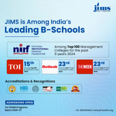 JIMS Rohini is recognized among India's top B-Schools, offering cutting-edge management programs designed to equip students with the skills necessary to excel in the business world. With its strong industry connections, experienced faculty, and innovative curriculum, JIMS provides a comprehensive educational experience, fostering leadership and entrepreneurial potential for future business leaders.