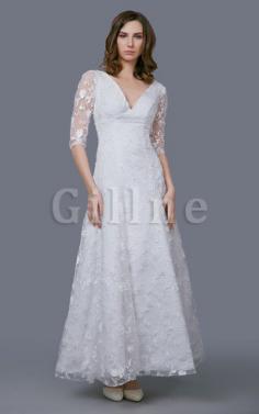 Abito da Sposa con Piega Stravagante in Pizzo con Applique Lungo