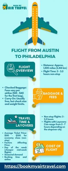 Book My Air Travel offers affordable flights from Austin to Philadelphia, making your travel convenient and hassle-free. Find great deals on flights with easy booking options and flexible schedules. Whether for business or leisure, trust Book My Air Travel to provide the best flight options for your trip.