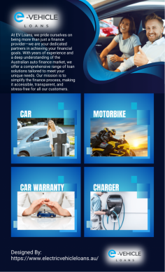 At Electric Vehicle Loans Australia, we pride ourselves on being more than just a finance provider—we are your dedicated partners in achieving your financial goals. With years of experience and a deep understanding of the Australian auto finance market, we offer a comprehensive range of loan solutions tailored to meet your unique needs. Our mission is to simplify the finance process, making it accessible, transparent, and stress-free for all our customers. Drive away in your dream car with our competitive car loan rates. We finance new and used vehicles, providing tailored solutions that match your budget and lifestyle.

Source: EV Loan Calculator