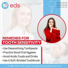 Tooth Sensitivity | Emergency Dental Service

Effective solutions for tooth sensitivity include employing desensitizing toothpaste, practicing good oral hygiene, avoiding acidic foods and drinks, and using a soft-bristled toothbrush. These simple steps prevent tooth sensitivity and protect your oral health. Say goodbye to discomfort and hello to a bright smile! Schedule an appointment at 1-888-350-1340.