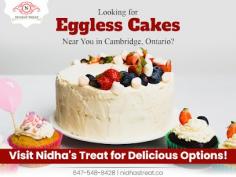 Looking for an eggless cake in Cambridge? Order from Nidha's Treat, the best bakery in Cambridge for delicious, custom-made cakes that cater to your dietary preferences. We specialize in creating eggless cakes that are as rich in flavor and texture as traditional cakes, perfect for any celebration whether it's a birthday, anniversary, or special event. Our cakes are baked with the finest ingredients, ensuring a moist and rich taste that will leave everyone wanting more. Choose from classic flavors like chocolate, vanilla, or fruit-based cakes, or customize your order with unique designs and decorations for a personal touch. We believe that everyone deserves to indulge in a great cake, and our eggless options are perfect for those with dietary restrictions or personal choices. Order today at 1 647-548-8428 and let us make your celebration in Cambridge extra special with our mouthwatering eggless cakes.