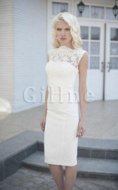 Abito da Sposa Senza Maniche con Perline Tubino in Chiffon Cerniera