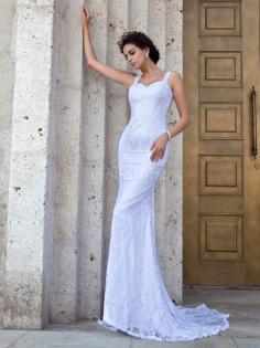 Robe de mariée naturel grandes bretelles collant manche nulle avec zip