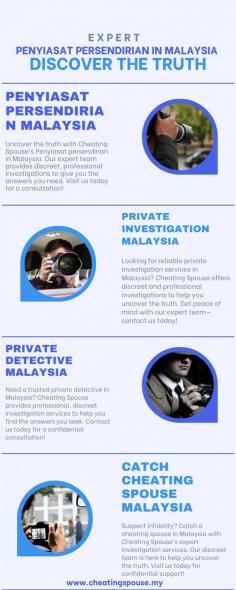 We are your local Private Investigation company in Malaysia. We provide private investigation, corporate investigation, pre employment verification, security services and corporate specialist training services in Malaysia at competitive prices. Contact us today for any enquiry. 
https://cheatingspouse.my/
