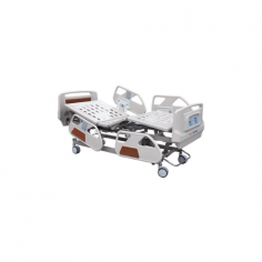 Zimed Five Function Electric Hospital Bed supports critical care with Trendelenburg positioning, adjustable leg and back rests, durable ABS boards, quiet central-locking 
castors, and a safe-voltage, battery-backed motor, ensuring reliability and reduced manual handling.
