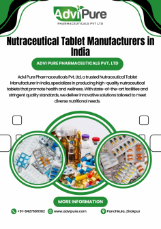 Advi Pure Pharmaceuticals Pvt. Ltd. is a trusted Nutraceutical Tablet Manufacturer in India, delivering high-quality, innovative health supplements. Based in Panchkula, we specialize in producing premium nutraceutical tablets tailored to promote wellness. With cutting-edge technology and strict quality standards, we ensure excellence in every product. Partner with us for reliable nutraceutical solutions.