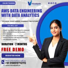 Visualpath offers the Best AWS Data Engineering Course conducted by real-time experts. Our AWS Data Engineer Certification is available in Hyderabad and is provided to individuals globally in the USA, UK, Canada, Dubai, and Australia. Contact us at +91-9989971070. WhatsApp: https://www.whatsapp.com/catalog/919989971070/ Visit: https://www.visualpath.in/online-aws-data-engineering-course.html 