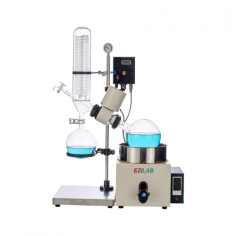 Ezilab rotary evaporator delivers precise evaporation with a 3 L rotary bottle and a 2 L collecting bottle. Its digital display ensures accurate temperature control up to 180°C. Featuring vertical condensation, double vacuum sealing, and smooth manual elevation, it guarantees efficient operation.