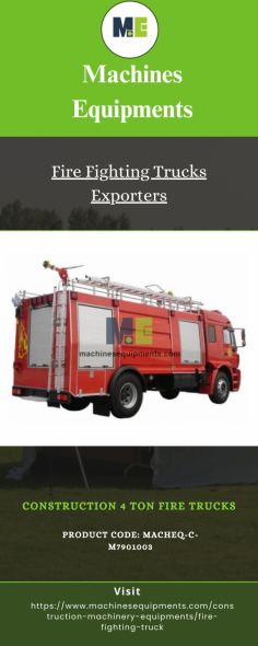 Machines Equipments, the Fire Fighting Trucks Exporters in China provides high-quality, reliable fire-fighting vehicles designed for rapid response and safety in emergency situations worldwide. To know more, please visit website - https://www.machinesequipments.com/construction-machinery-equipments/fire-fighting-truck

