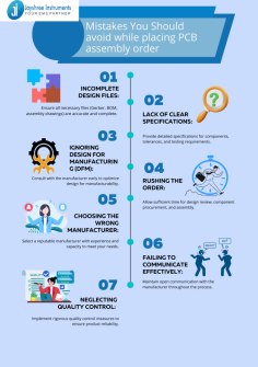 To ensure a smooth and successful PCB assembly process, it's crucial to avoid common pitfalls that can lead to delays, cost overruns, and product defects. This infographic highlights key mistakes to watch out for when placing your PCB assembly order.