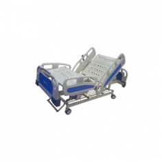 Zimed Three Function Electric Hospital Bed  ideal for critical care, offers leg and back rise for patient comfort, removable ABS head and foot boards, a 250 kg load  capacity, and Trendelenburg adjustment.
