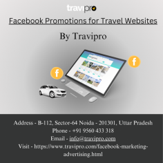 Facebook Promotions for Travel Websites by Travipro offers targeted advertising, boosting reach and engagement for travel businesses. To know more please visit website - https://www.travipro.com/facebook-marketing-advertising.html
