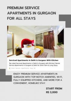 Enjoy premium service apartments in Gurgaon with top-notch amenities, Wi-Fi, fully equipped kitchens, and more for a convenient, homelike stay.