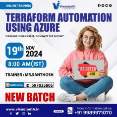 “Terraform + Azure: The Automation Duo for Modern Infrastructure” Join Now: https://meet.goto.com/597035805  Attend an Online New Batch on Terraform Automation using Azure course by Mr.Santhosh Batch on:Date: 19/11/2024 @8:00 AM IST  Contact us: +919989971070 WhatsApp: https://www.whatsapp.com/catalog/919989971070/ Visit us: https://www.visualpath.in/terraform-online-training.html 