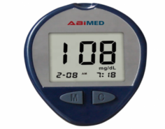 Abimed Blood Glucose Meter measures blood glucose levels from 20 to 600 mg/dL and provides results in just 5 seconds. It needs a 0.5 µL blood sample and has 200 memory slots. Features include an alarm reminder, auto power off, and optional no-coding for user-friendly diabetes management.