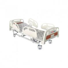 Medical Deals Three-Function Electric Hospital Bed boasts a sturdy steel frame and an electrostatic powder coating, ensuring its durability. Features a 4-part steel bedboard, detachable ABS side rails, and silent wheels with cross brakes, ensuring safety, mobility, and patient comfort.