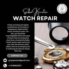 Timely servicing and regular maintenance are the keys to keeping your Seiko Kinetic watch running for years. For this, you should be knowledgeable about the types of issues that are arising and must have a trustworthy Seiko Kinetic watch repair service by your side. We prevent costly repairs and can accompany you in achieving the desired results. Visit now.
