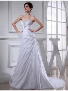 Robe de mariée avec sans manches de princesse avec lacets a-ligne de traîne moyenne