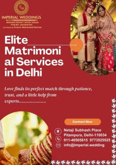 Searching for an exclusive platform to find your perfect partner? Imperial Weddings’ Elite Matrimonial Services in Delhi redefines matchmaking by blending sophistication with personalized attention. We cater to discerning individuals who seek partners sharing their values, lifestyle, and ambitions.

Website: https://www.imperial.wedding/elite-matrimonial-services

