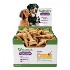 WHIMZEES Antler Dental Chew Treats are all-natural treats for keeping your dog’s teeth clean. These distinctive antler-shaped treats are made specifically for the maintenance of your dog's dental health. They are also infused with chamomile extract to promote relaxation.