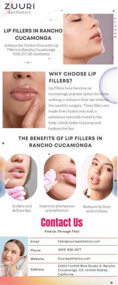 Enhance your natural beauty with Lip Fillers in Inland Empire at ZUURI Aesthetics. Our expert team offers personalized treatments to create fuller, smoother, and more balanced lips. Using premium dermal fillers, we deliver stunning , natural-looking results tailored to your unique facial features. Reimagine your confidence with ZUURI Aesthetics!

For More: https://zuuriaesthetics.com/fillers/