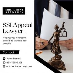 For many disabled individuals, dealing with an appeal can be stressful and draining. The Law Offices of Eric R. Hunt, an SSI appeal lawyer in Palm Desert, can handle the legal complexities, allowing the person to focus on their well-being. Call 951-765-9321 today for assistance!