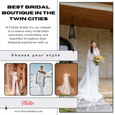 Looking for the best bridal boutique in the Twin Cities? Flutter Bridal Co offers an exceptional selection of wedding gowns, providing a personalized and welcoming experience for every bride. Our expert team is dedicated to helping you find the perfect dress that makes you feel beautiful, confident, and ready for your big day. Visit Flutter Bridal Co to explore a wide range of styles and make your bridal dreams come true.